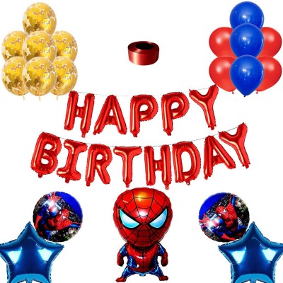 Bubble Bells happy birthday spiderman theme decorations kit items set for boys girls kids(Set of 77)