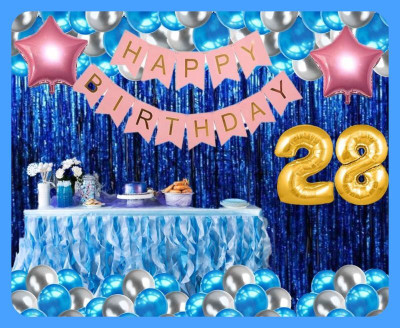 Magic Window Z_xBlue Theme VC 100 Pc Birthday Decoration Kit Gold No.28 Foil Balloon Boys(Set of 100)