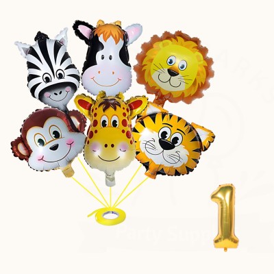 DECOR SPARKS 7 PCS Animal Face with 1 Number Foil Forest Theme Party Safari Animals