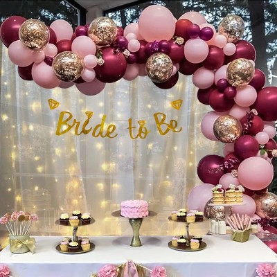 PARTY MIDLINKERZ Bride to Be Rose Gold Pink Balloons Decoration Kit with White Net and Led Light(Set of 69)
