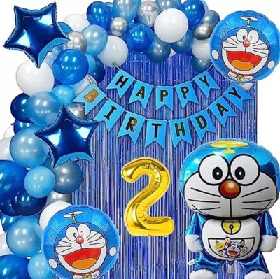 Urban Classic Doraemon theme of 2 nd Happy Birthday Decoration kit for Boys and Girls(Set of 60)