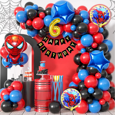 Aoes Spider-Man Theme 6th Birthday Decoration Kit Red Blue Black Balloons for Boys(Set of 54)