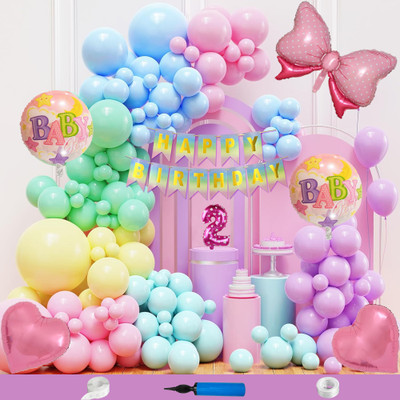 Crazykart Bow Theme 2nd Second Birthday Decoration Kit For Girls Party Balloon Items Combo(Set of 110)