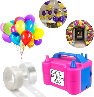 ZYOZI Pink Portable Dual Nozzle Electric Balloon Pump with Glue Dot & Arch (Pack of 3)