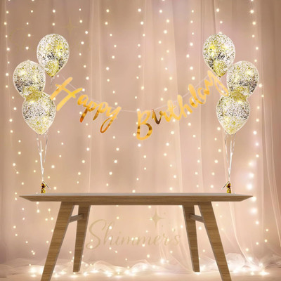 shimmers Birthday Decoration Combo for Girls & Boys – 10 Pcs Set with Golden Confetti(Set of 10)