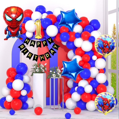 Aoes SpiderMan 1st Birthday Decoration Kit Combo Red, Blue, White Balloons for Kids(Set of 59)
