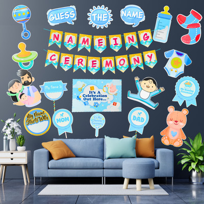 Party Decorz Naming Ceremony Decoration Combo | Blue English Naming Ceremony Decoration(Set of 19)