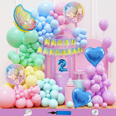 Crazykart Butterfly Theme 2nd Second Birthday Decoration Kit For Boys Party Balloon Items(Set of 110)