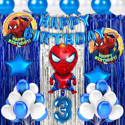 Choice Corner Third 3rd Happy Birthday Decoration Spiderman Theme Combo Kit For Party Decor(Set of 40)