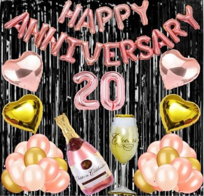 Bloomsevent 20 No Rose Gold Foil Balloons with Happy Anniversary Decoration Items Set(Set of 55)