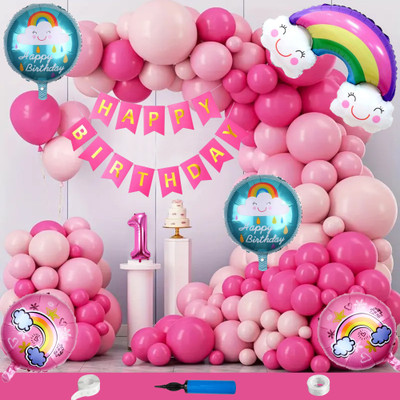 Crazykart Rainbow Theme First 1st Birthday Decoration Kit For Girls Party Decoration Items(Set of 110)