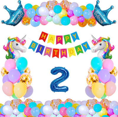 Crazykart Unicorn 2nd Second Happy Birthday Decoration Combo Kit Pack For Party Items(Set of 36)