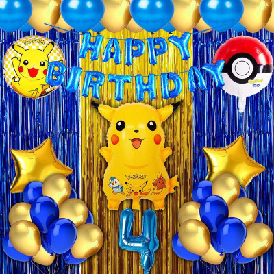 Choice Corner Fourth Happy Birthday Decoration Pokemon Pikachu Theme Combo Kit For Party Decor(Set of 40)