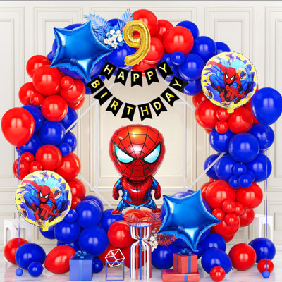 Aoes Spider-Man 9th Birthday Decoration Kit Combo Red-Blue Balloons Theme for Kids