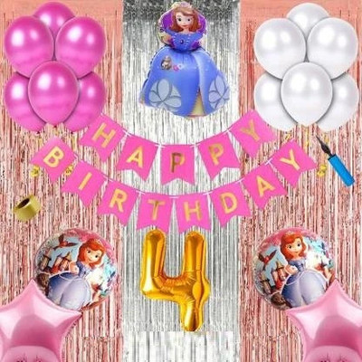 decokart new 4rth birthday sofia princess birthday combo-pack of 73 pc(Set of 74)