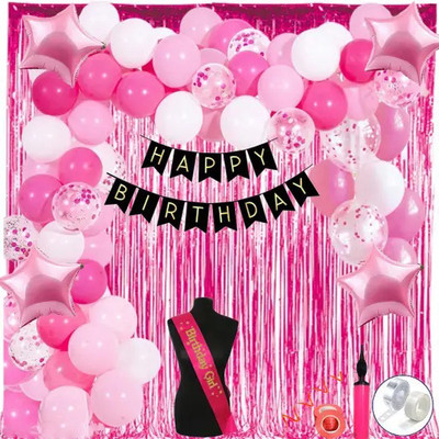 PARTY MIDLINKERZ Pink Theme Birthday Decoration Kit Set Items Combo Balloons for Girls with Sash(Set of 68)
