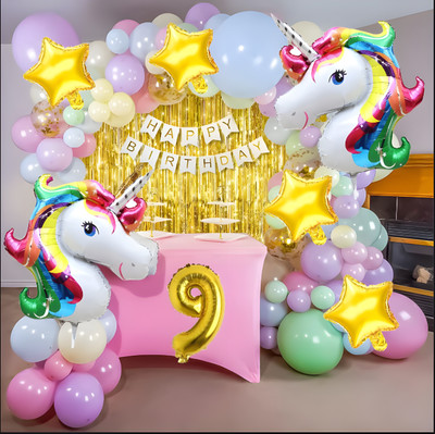 groovy dudz 9th Unicorn Theme Birthday Decoration Combo Kit for Girls (Set of 67)(Set of 67)