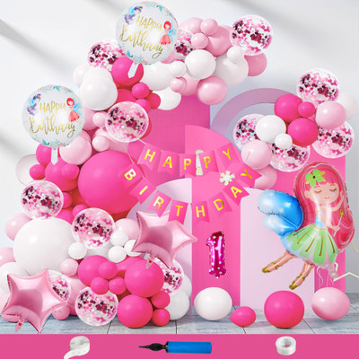 Choice Corner 1 Year Birthday Decoration Kit Combo Fairy princess Theme For Party Celebrations(Set of 90)
