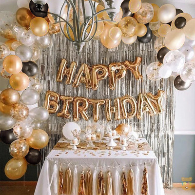 PARTY MIDLINKERZ Golden Theme Birthday Balloon Decoration Kit Set Items for Girls, Boys, Wife(Set of 45)