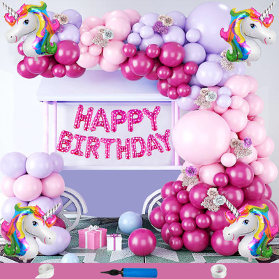 Crazykart Unicorn Theme Birthday Decoration Kit For Girls Party Balloon Items Combo(Set of 83)