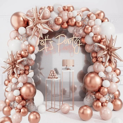 shimmers White Rose Gold Balloon Arch Kit with Starburst Foils – 143 Pcs Set(Set of 143)
