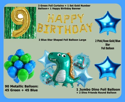 Magic Window Z_xDinosaur GI 100 Pc Birthday Decoration Kit Gold No.9 Foil Balloon Boys Girls(Set of 100)