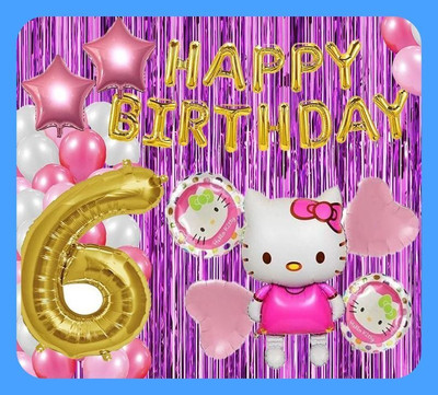 Magic Window Z_xHello Kitty GI 70 Pc Birthday Decoration Kit Gold No.6 Foil Balloon Boys(Set of 70)
