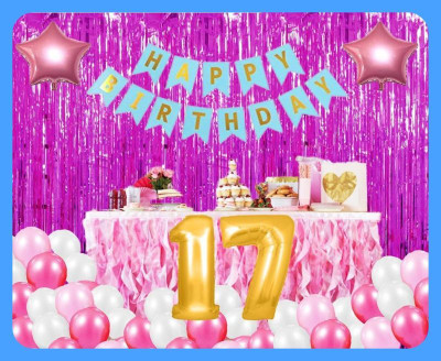 Magic Window Z_xPink ThemeVC 100 Pc Birthday Decoration Kit & Gold No.17 Foil Balloon Boys(Set of 100)