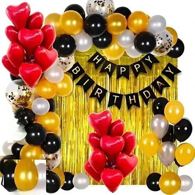 DECOR SPARKS 39pcs Birthday Decor Kit with Banner, Heart Foil, Curtains & Balloons