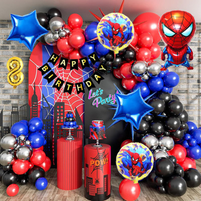 Aoes Spider-Man Theme 8th Birthday Decoration Kit Happy Birthday Banner & Balloons(Set of 59)
