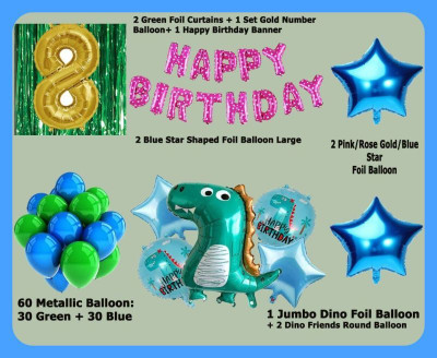 Magic Window Z_xDinosaur PI 70 Pc Birthday Decoration Kit Gold No.8 Foil Balloon Boys Girls(Set of 70)