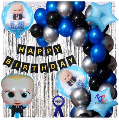 Blue Rocks Boss Baby Theme Birthday Decoration Combo, Birthday Boy Badge(Set of 61)