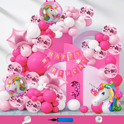 Choice Corner 3 Year Birthday Decoration Kit Combo Unicorn Theme Foil For Party Celebrations(Set of 90)
