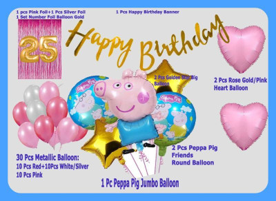 Magic Window Z_xPeppa Pig GB 30 Pc Birthday Decoration Kit Gold No.25 Foil Balloon Boys Girls(Set of 40)