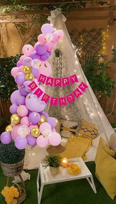 krido 61 Pc Cabana Tent Birthday Decoration Set – Pink Purple Balloons White Net