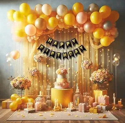PARTY MIDLINKERZ Yellow Theme Birthday Decoration Items KIt Combo for Girls & Boys, Adults(Set of 42)