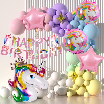 Rozi Decoration Unicorn Theme Happy Birthday Decoration Items for Baby Girls Birthday Decor(Set of 57)