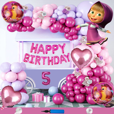 Crazykart Masha Theme Fifth 5th Birthday Decoration Kit For Girls Party Item Balloon Combo(Set of 85)
