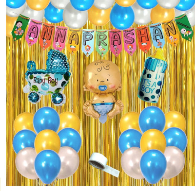 RP Bazaar Annaprasan Decorations Kit - Banner, Balloons, Fringe Curtains & Golden CRT(Set of 36)