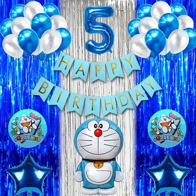 Choice Corner 5th, Fifth Doraemon Foil Balloon Set Combo Kid Birthday Theme Party Decoration(Set of 40)