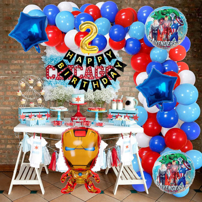 Aoes Iron-Man 2nd Birthday Decoration Kit Superhero Theme Balloons & Banner Combo(Set of 59)