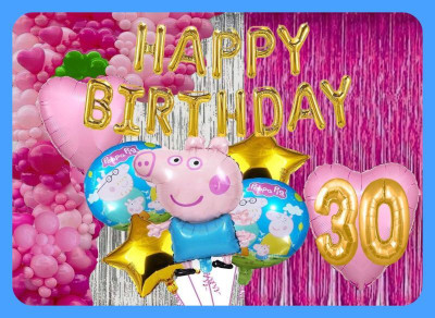 Magic Window Z_xPeppa Pig GI 30 Pc Birthday Decoration Kit Gold No.30 Foil Balloon Boys Girls(Set of 40)