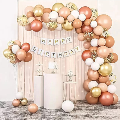 BBG BBG_Peach and White Birthday Decoration kit SET OF 77(Set of 77)