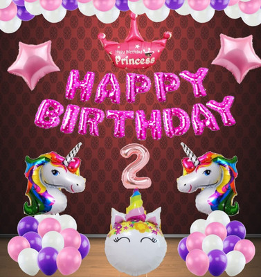 PARTY MIDLINKERZ Number 2 Rose Gold Balloons with Unicorn Theme Birthday Decoration Kit,Items,Set