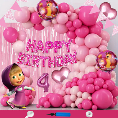 Crazykart Masha Theme Fourth 4th Happy Birthday Decoration Kit For Girls Party decoration(Set of 112)