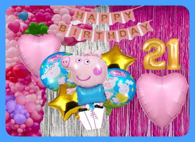 Magic Window Z_xPeppa Pig Theme 40 pc Birthday Decoration Kit & Foil Balloon No. 21 Boys(Set of 40)