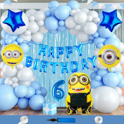 Crazykart Minions Theme Sixth 6th Birthday Decoration Kit For Boys Party Decoration Items(Set of 112)