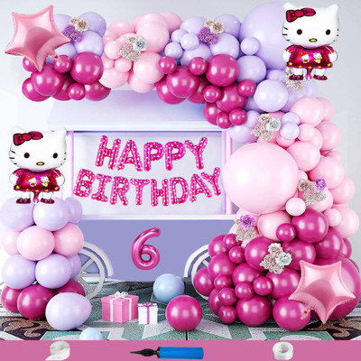 Crazykart Hello Kitty Theme Sixth 6th Birthday Decoration Kit For Girls Party Balloon Item(Set of 84)