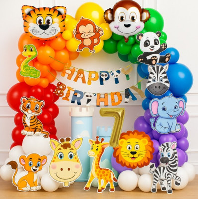 groovywings 7th Jungle Safari Animal Theme birthday decoration kit Animal theme banner(Set of 66)