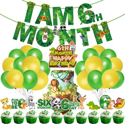 ZYOZI Jungle Theme 6th Month Birthday Decoration for Baby Kids Birthday (Pack of 37)(Set of 37)